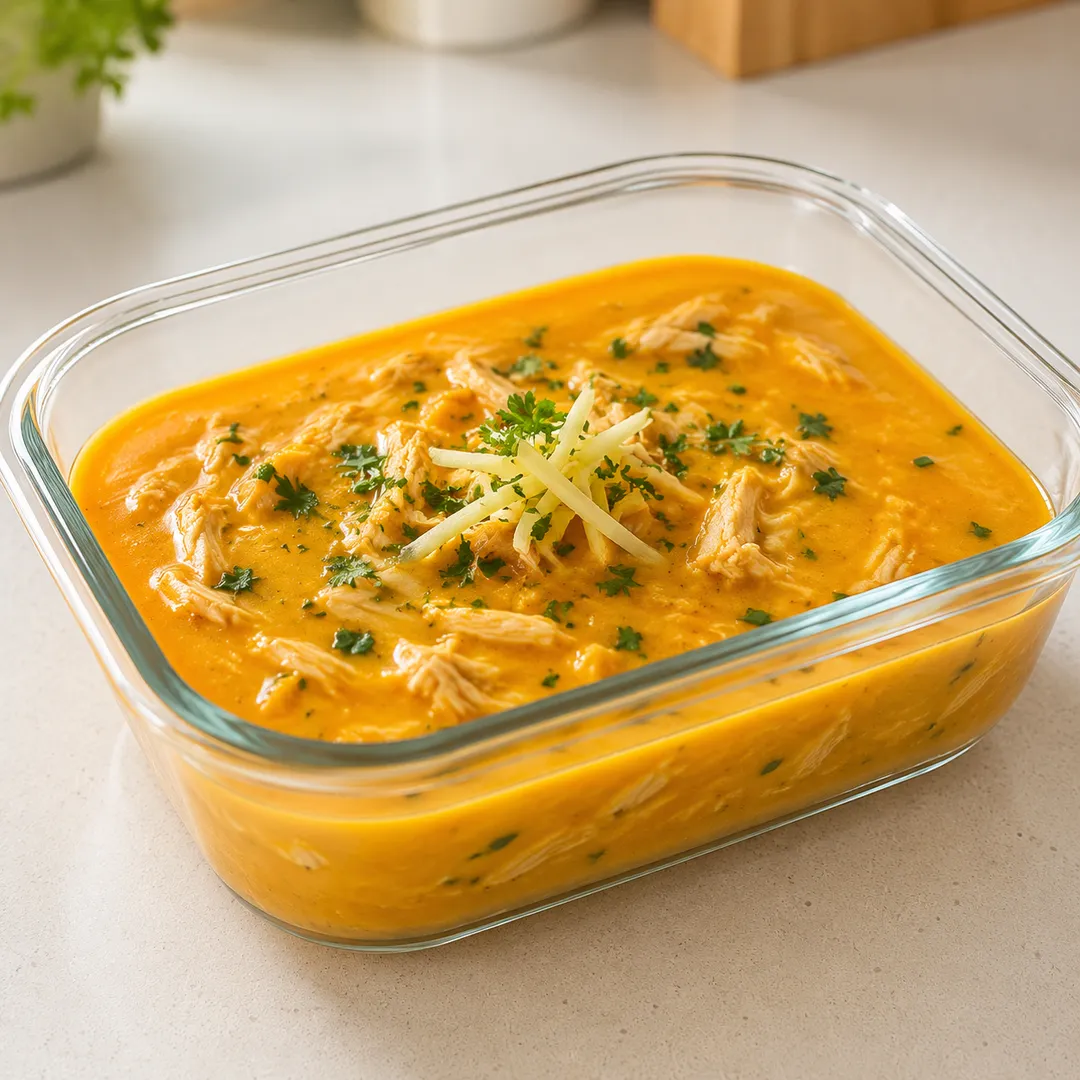Foto de la sopita Crema de Zanahoria con Jengibre y Pollo